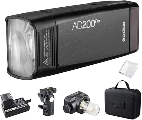 GODOX Flash AD200Pro AD20Pro 200Ws Pocket Outdoor Flash Strobe | 1/8000s HSS, 500 Full-Power Flashes, 0.01–1.8s Recycle, 2900mAh Battery, Bare Bulb and Fresnel Flash Heads