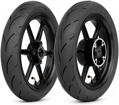 12" Supermoto Wheelset Kit with Street Tires & Rims (110/70-12 & 120/70-12) Fits Tuttio Soleil 01, YOZMA, Heybike, Razor - 12x2.5 Front & 12x3 Rear