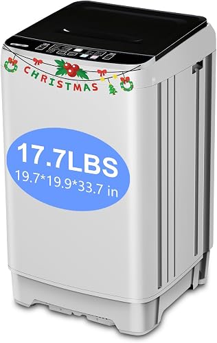 F.W.WOOLWORTHS 17.7 lbs Washing Machine with Drain Pump, Full Automatic Washer with 10 Wash Programs 8 Water Levels for Home, Apartment, RVs, Dorm, White