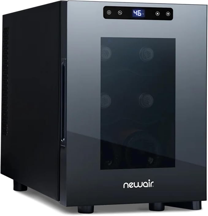 NewAir 10" Wine Fridge for 6 Bottles | Freestanding Wine Cooler Refrigerator with Glass Door | Compact Countertop Storage with Precision Cooling & Quiet Operation | Black
