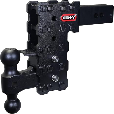 GEN-Y Hitch Solid Shank Adjustable Tow Hitch with Dual-Ball Mount and Pintle Lock for 2.5" Receiver - 7.5" Drop, 16,000 LB Towing Capacity, 1,600 LB Tongue Weight, Black