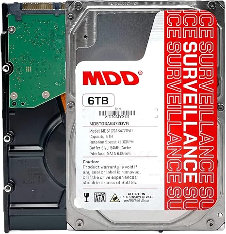 MDD (MDD6TSATA6472DVR) 6TB 7200RPM 64MB Cache SATA 6.0Gb/s 3.5-inch Internal Surveillance Hard Drive - 3 Years Warranty (Renewed)