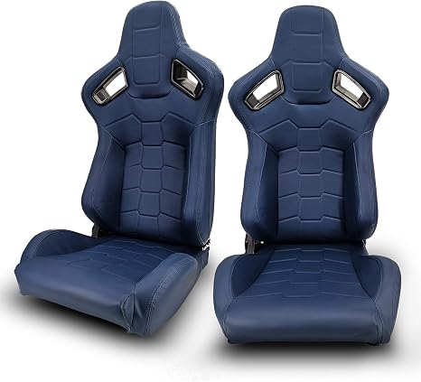 1 Pair Universal BLUE PVC MAIN LEATHER LEFT/RIGHT RACING BUCKET SEATS PAIR
