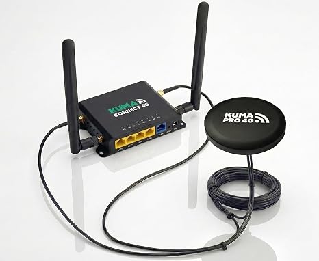 KUMA Connect PRO 4G LTE RV WiFi Kit with High-Gain Outdoor Antenna | Boosts Weak Cell Signal for Stable Internet in Remote Areas | Unlocked for AT&T, T-Mobile | 4-Port Router for 32 Devices | 12v