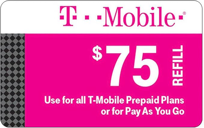 T-mobile $75 Prepaid Refill Card for all T-Mobile Prepaid Plans or Pay As You Go No Annual Contract (email Delivery immediately)