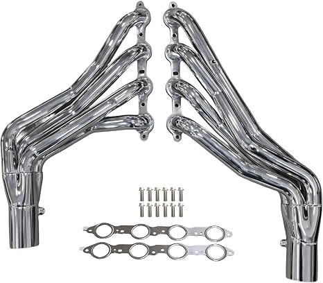 LS Swap Long Tube Headers Polished 304 Stainless Steel for 1960–1987 Chevy GMC C10 K10 Trucks and 1988–1991 Square Body 2WD 4WD Includes MLS Gaskets 12pc Header Bolt Kit