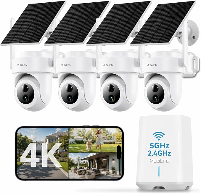 4K Solar Security Camera System Wireless Outdoor, 4-Cam Kit