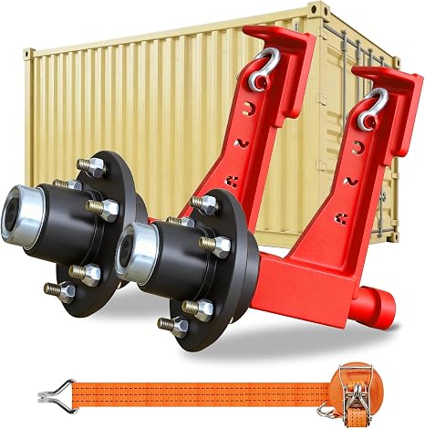 2 Sets of Container Wheel 6-Ear Wheel Kits, Heavy-Duty Container axles and Heavy-Duty Ratchet Bundles for Moving 20-Foot - 40-Foot containers, Container Accessories