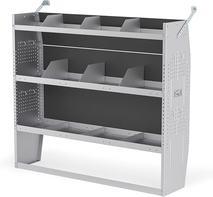 AA Products Inc. SH-4605 Steel Low/Mid/High Roof Van Shelving Storage System Fits Transit, GM, NV, Promaster, Sprinter and Metris, Contoured Shelving Unit, 52" W x 46" H x 13" D