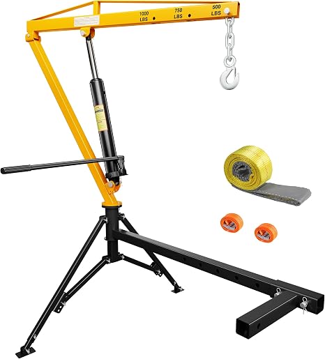 CAMMOO Truck Crane, 1000 lb Receiver Hitch Hydraulic 360 Swivel, Yellow