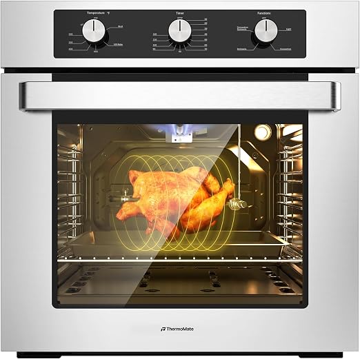 Thermomate 24" Gas Wall Oven, ETL Certified, 2.12 Cu.ft. Natural Gas with Bake Broil Rotisserie Functions, Timer and Convection Fan, 120V Cord Plug, Stainless Steel