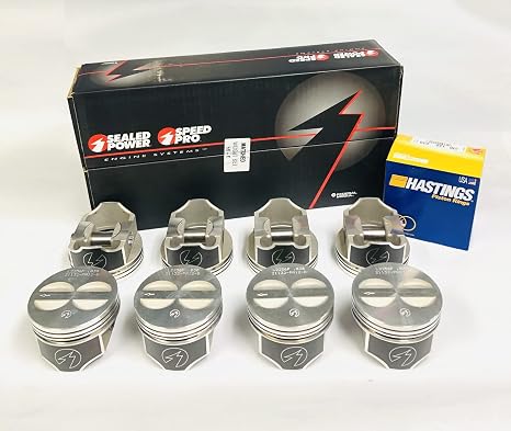 +.060 over forged coated skirt Flattop Pistons & matching moly top rings compatible with 350 Chevy SBC. (+.060 4.060 Bore diameter)