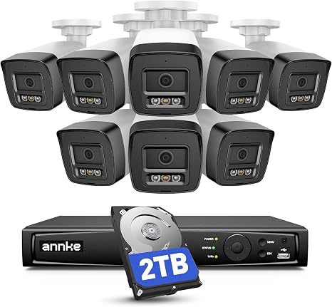 ANNKE 16 Channel Security Camera System 5MP PoE, Two-Way Audio, 2TB HDD | 8x 3K IP PoE Wired Cams, Red & Blue Light & Audio Alarm, AI Motion Detection, Compatible with Alexa, Business Surveillance