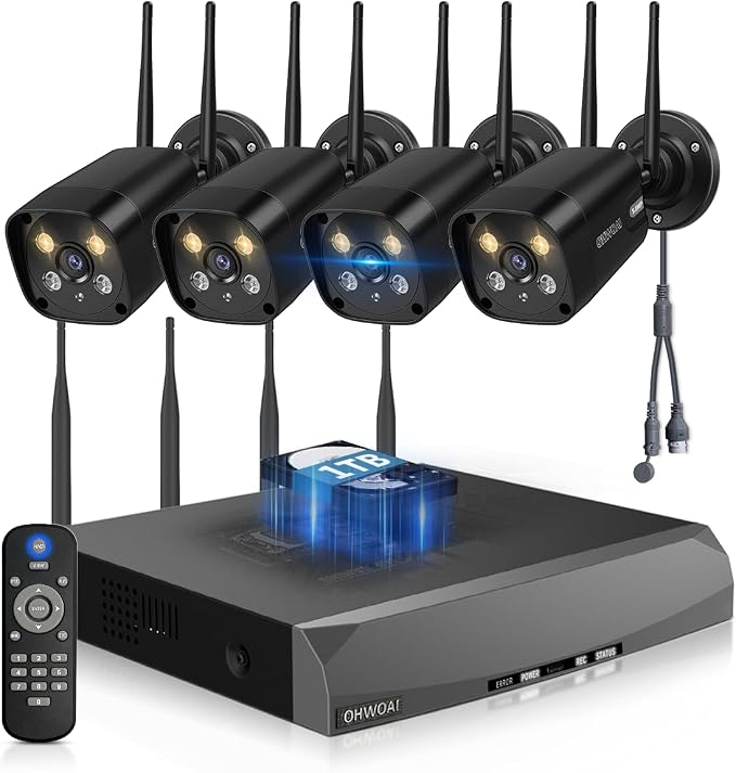 Wireless Security Camera System, Outdoor WiFi Surveillance Camera System | Color Night Vision, Dual Antennas, 130° Wide View, 2-Way Audio, No Monthly Fee, Motion Detection
