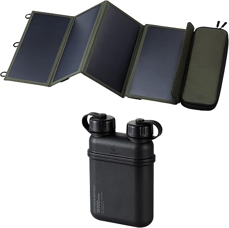 ELECOM NESTOUT 4-Panel Solar Panel Charger + 15000mAh Outdoor Power Bank (Black)