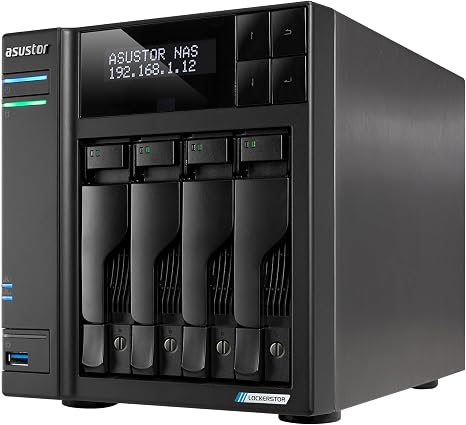 Asustor Lockerstor 4 Gen2+ AS6704T v2 4 Bay NAS, Intel Quad-Core CPU, Dual 5GbE Ports, 4GB DDR4, 4 M.2 SSD Slots, HDMI, Plex Media Server, Video Editing, Creator, Network Attached Storage (Diskless)