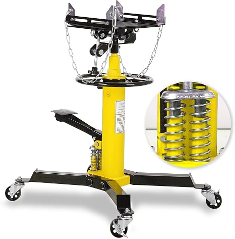 2-Plunger Transmission Jack, 1322 LBS (3/5 T) Capacity 33.5 in- 69 in High Lifting Height, 2-Stage Hydraulic Telescopic Jack, Heavy Duty Floor Jack w/Foot Pedal, 360° Swivel Wheel, Yellow