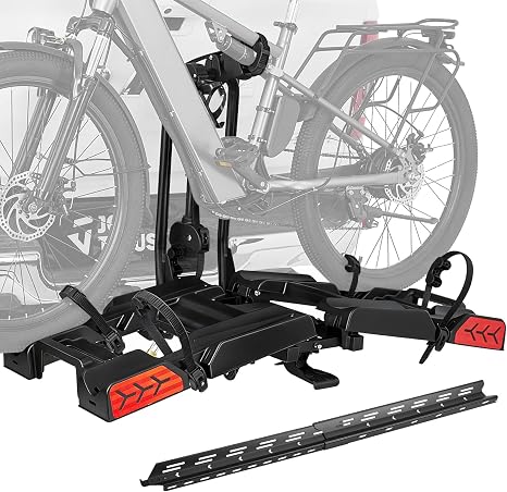 JOYTUTUS Hitch EBike Rack with Ramp for 2 E-Bikes, 200 LBS Capacity Electric Bike Rack for Cars SUVs Trucks, Easy Tilting Foldable Bike Carrier Platform Mount for 2" Receiver, Fits up to 5" Fat Tire