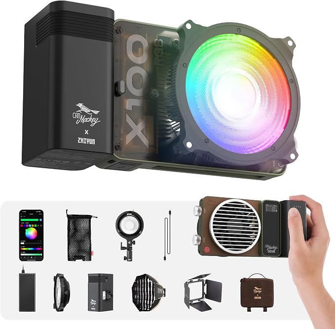 ZHIYUN MOLUS X100 RGB PRO 100W Portable Professional Video Light [Official] | V2 Upgraded Version Photography Portable Continuous Output Light 2500K~10000K CRI≥95 TLCI≥97 384g (Green Collab)