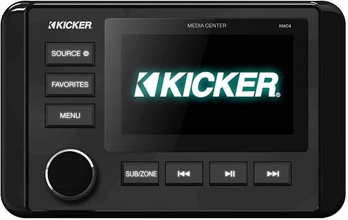 Kicker 46KMC4 Weather-Resistant Gauge-Style Media Center with Bluetooth | Round dash-mount design for boat helms, wireless streaming radio receiver, stereo upgrade for open-air cruising