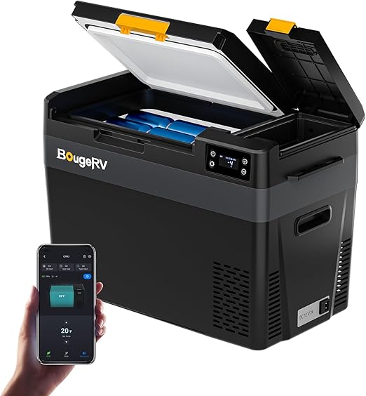 BougeRV 12V Refrigerator, CRX3 30 Quart -4℉~68℉ Portable Car Fridge | Electric Cooler Car Refrigerator, APP Control, 12/24V DC 100-240V AC, 35dB Low Noise, Camping Overlanding RV Truck Van SUV