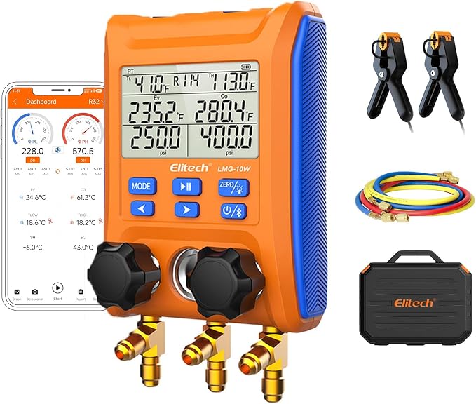 Elitech LMG-10W Wireless HVAC Manifold with Data Logging