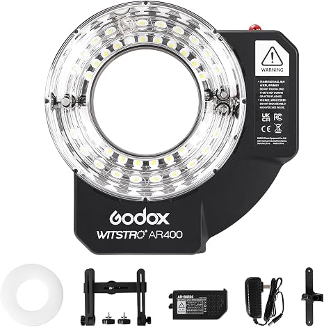 Godox AR400 Witstro 400Ws HSS Ring Flash & Video Light for Studio Portraits | Unibody design, Shadow-Free Illumination, Powerful 2-in-1 system combining HSS ring flash & LED video light, Built-in battery