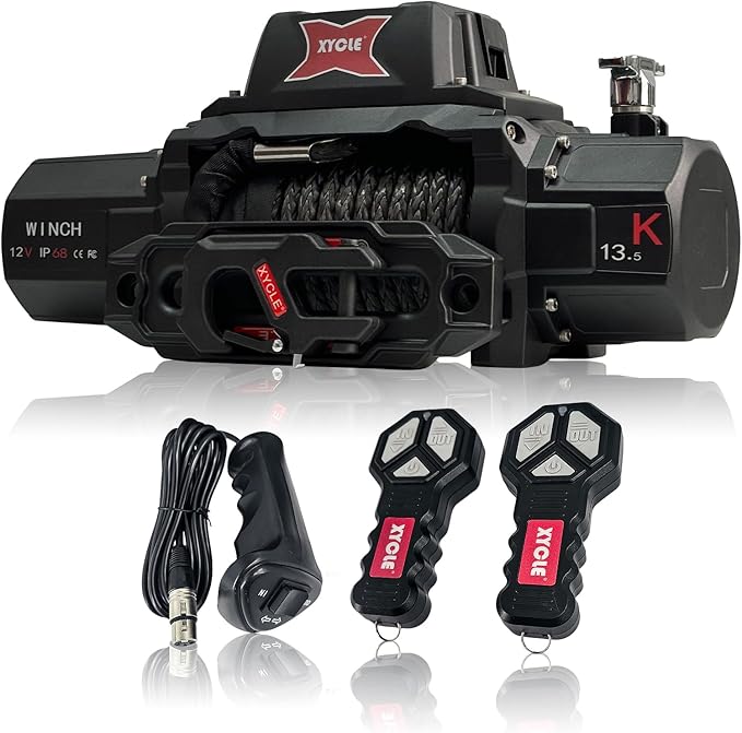 13,500 lb Recovery Winch with 1/2” Synthetic Rope,Dark-Gray
