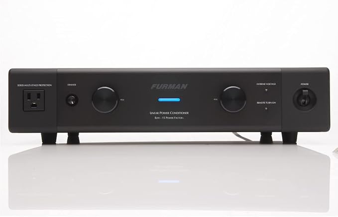 Furman Elite-15 PF i 13-Outlet Linear Filtering AC Power Source | 15A power conditioner, 13 outlets, 3 isolated banks, Power Factor Tech 45A+ reserve, SMP surge
