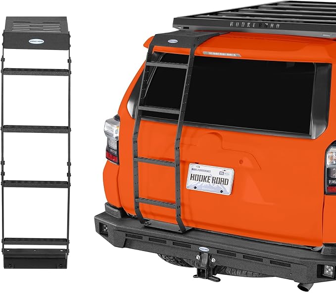 Hooke Road 4Runner Rear Hatch Ladder for 2010-2024 Toyota 4Runner 5th Gen, 4-Step Roof Luggage Rack Access Tailgate Ladder with 270-lb Load Capacity