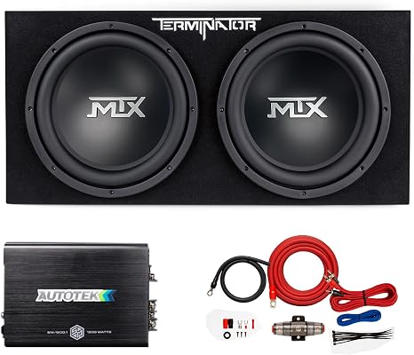 MTX Terminator Dual 12" Subwoofer Box, Mono Amp, & 4 Gauge Wiring Kit