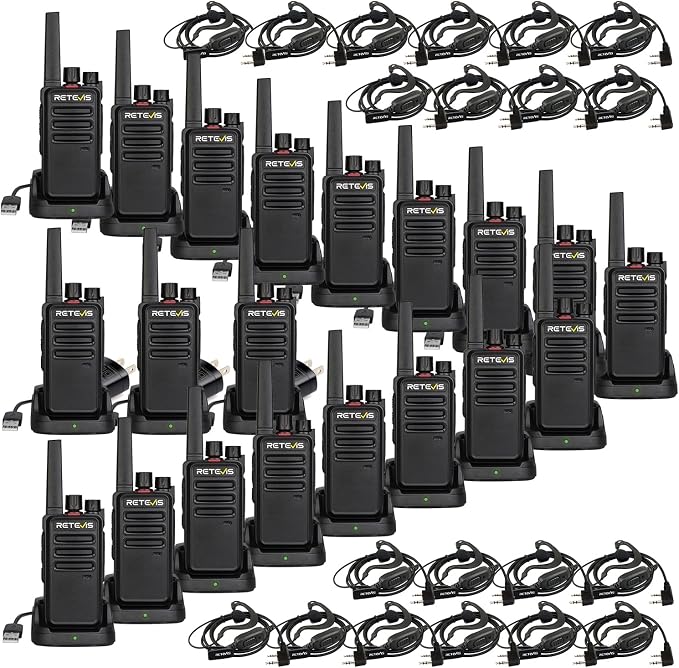 Retevis RT68 Commercial Walkie Talkies for Adults with Earpiece (20 Pack) | Rugged & Reliable Two-Way Radios For Schools, Warehouse, 500mW High-Output Speaker, 12-Hour Battery, Maximum FRS Power