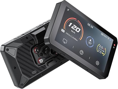 CHIGEE AIO-5Play Motorcycle Carplay Android Auto GPS Navigation System, 5" IPS LCD 60FPS, 5G Wi-Fi BT, IP68 Waterproof, Support Siri Google Assistant, Dedicated App