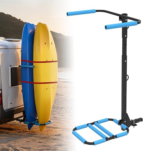 Upgraded RV Hitch Mount Kayak Rack for 2 Kayaks up to 12 FT
