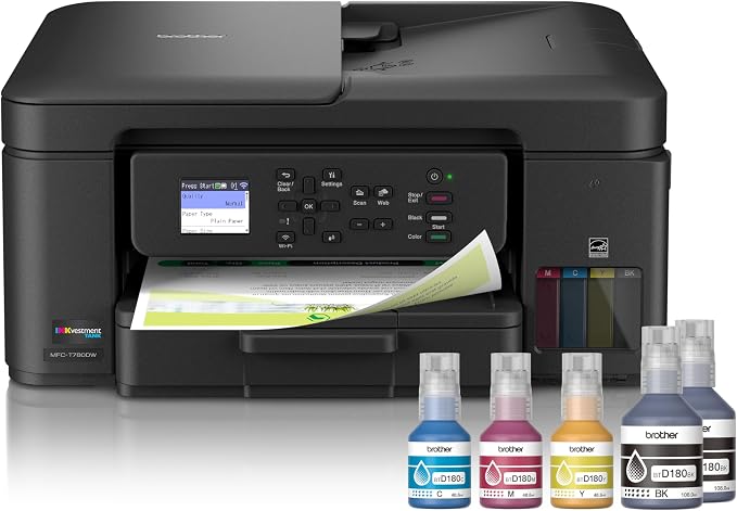 Brother INKvestment Tank 780 Wireless Color Inkjet All-in-One Printer with Duplex Printing | Includes up to 3 Years of Ink in-Box(1) and a 3-Year Limited Warranty(2) (MFC-T780DW) | Duplex printing