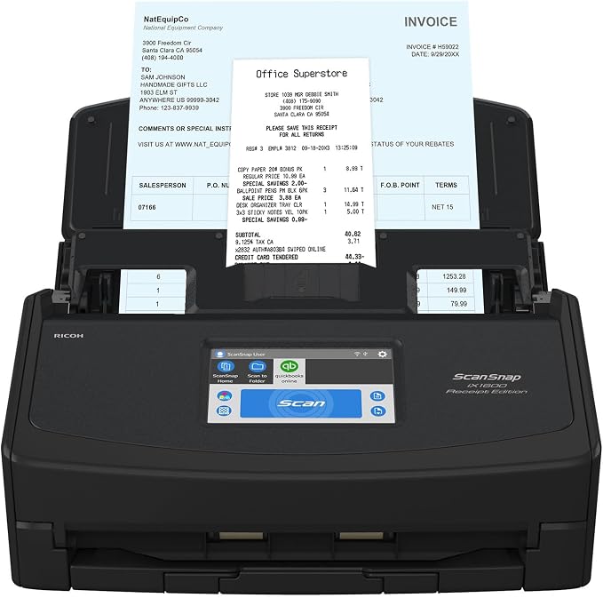 ScanSnap iX1600 Receipt Edition Color Duplex Invoice Document Scanner | QuickBooks Online | Mac and PC