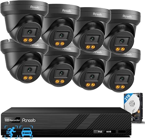 Security Camera System PoE 4MP with 2TB HDD, PD93BA30808-4MD | 8X 4MP Wired Bullet IP Cameras Outdoor Built-in Microphone, Human Vehicle Detection, 5MP 8CH NVR, Smart Color Night Vision