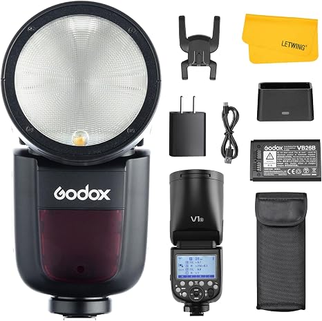 GODOX V1 V1-S Flash for Sony Cameras, 76Ws 2.4G TTL Speedlite for Sony Speedlight HSS 1/8000s, 480 Full Power Shots, Rechargeable Li-ion Battery, 1.5s Recycle Time, 10 Levels LED Modeling Lamp