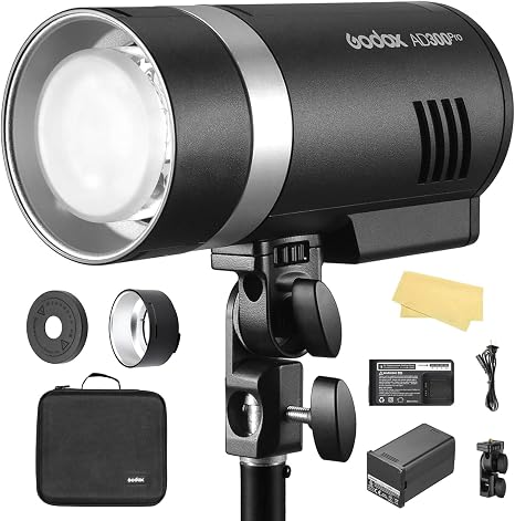GODOX AD300Pro Outdoor Flash Strobe Monolight 300Ws 2.4G TTL HSS 1/8000s Portable Flash Speedlite with Bi-Color Modeling Lamp and Recharagable Li-ion Battery for Photography Outdoor Shooting Jet Black