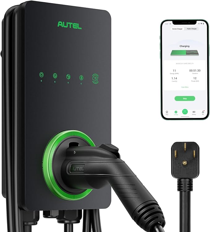 Autel 40A Level 2 EV Charger, 240V NEMA 14-50 J1772, WiFi, 25ft Cable