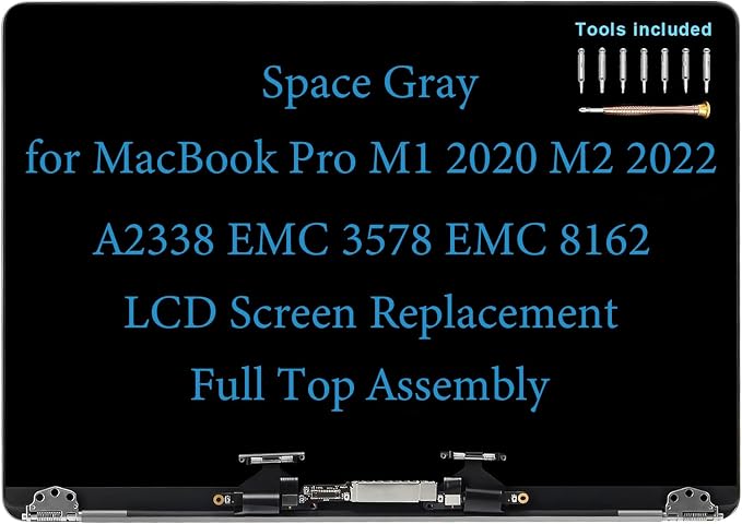 13" Screen Replacement for MacBook Pro A2338 M1 2020 M2 2022 EMC 3578 EMC 8162 LCD Display Complete Full Top Assembly Kit (Space Gray)