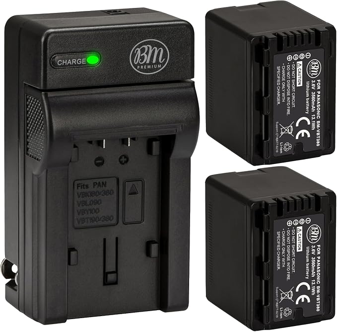 BM Premium 2 VW-VBT380 Batteries and Charger for Panasonic HC-V800K, HC-VX1K, HC-WXF1K, HCV510, HCV520, HC-V550, HCV710, HC-V720, HC-V750, HC-V770, HC-VX870, HC-VX981, HCW580, HC-W850, HC-WXF991