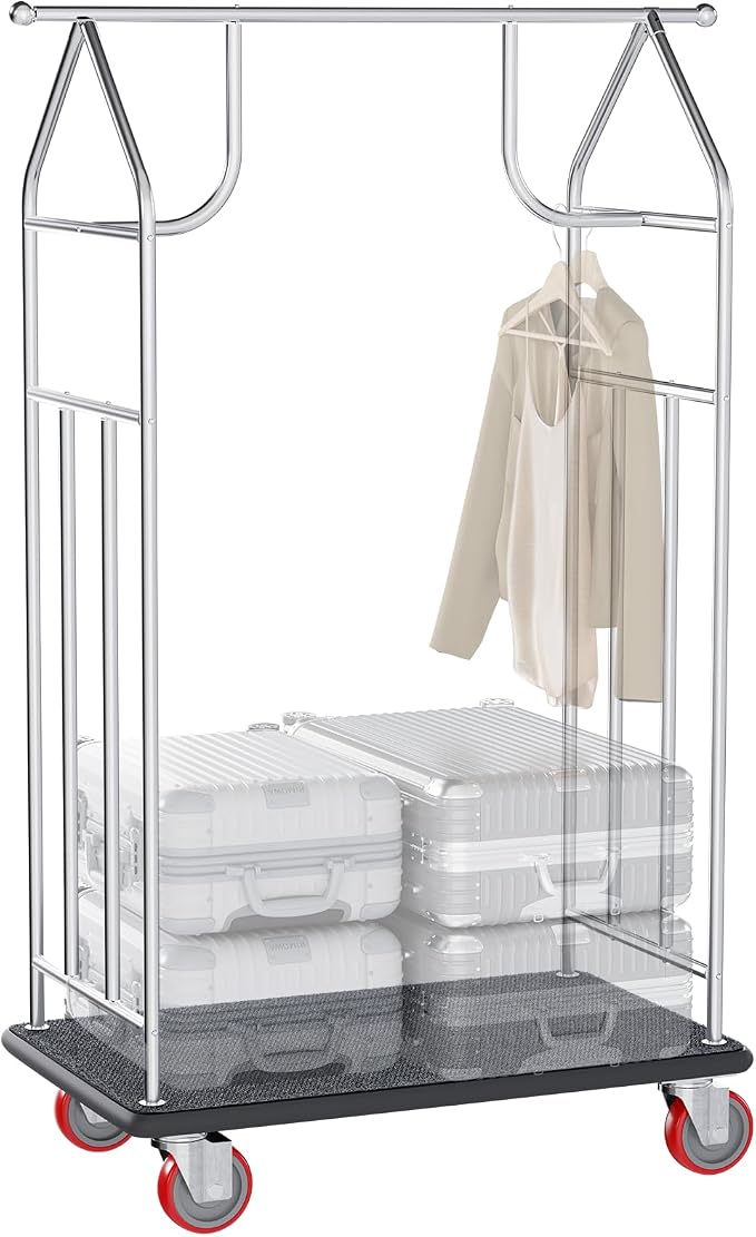 Hotel Luggage Cart, 48"x22" 1200Lbs Load Commercial Rolling Bellman's Cart