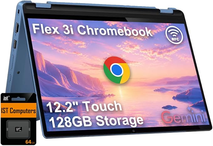 Lenovo IdeaPad Flex 3i Chromebook 12.2" 2-in-1 Laptop, Intel N100, 4GB DDR5 | 128GB Storage (64GB eMMC + 64GB SD Card), FHD+ Touchscreen, Home, Students, Lightweight, Long Battery Life, NFC, Chrome OS