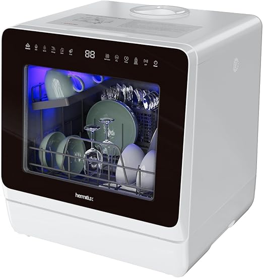 Hermitlux Countertop Dishwasher, 7 Washing Programs Portable Dishwasher