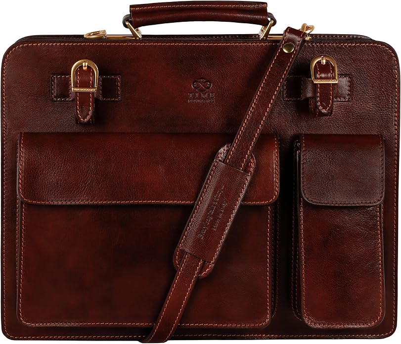 Time Resistance Leather Briefcase - Classy Bag for Men - Business and Vintage Briefcase Made in Italy