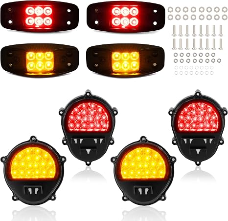 HECASA Side Marker & Turn Signal & Brake Lamps 8Pcs Compatible with HMMWV, 2 1/2 Ton and 5 Ton Military Trucks 12V Plastic Parking Turn Signal Rear Barking Lamp Amber+Red Lens