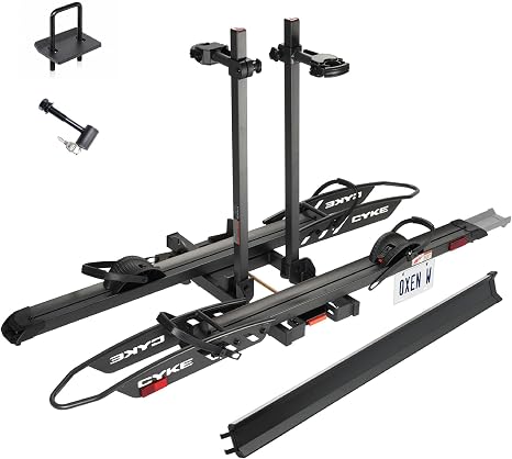 Oxen W Hitch Ebike Rack 2-Bike, 200lbs, Slide-Out Ramp, 5" Fat Tire