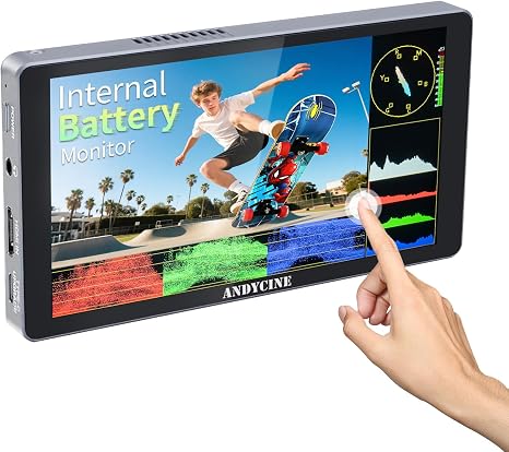 ANDYCINE X5L 6'' Built-in Battery 1200nits Touch DSLR Camera Field Monitor | 3000mAh Battery 2hours Usue Robust CNC Alumunium Shell Lightweight Ease of Setup
