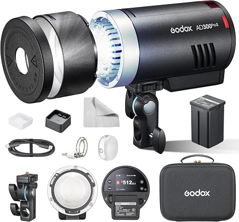 GODOX AD300Pro II 300Ws Outdoor Flash Strobe Monolight,2.4G TTL 1/8000 HSS 2.4G Wireless TTL Flash, 0.01-1.5s Recycle Time,350 Full Power,Freeze Mode, Ten-Level Adjustment in 0.1 Increment Steps Black